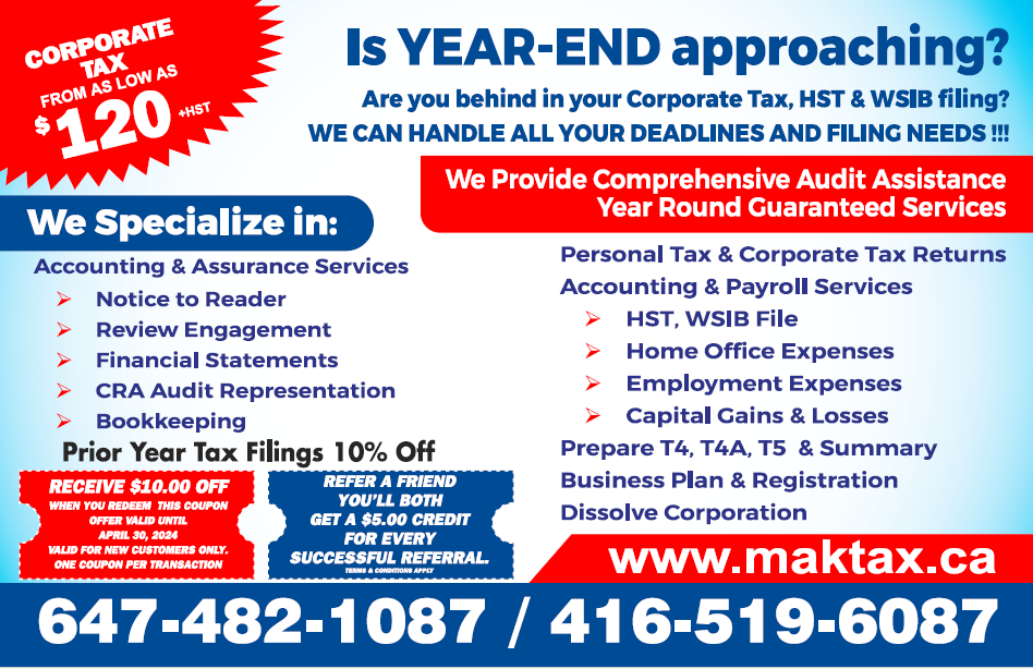 Tax Service in Etobicoke Mak Tax & Accounting Services Inc.
